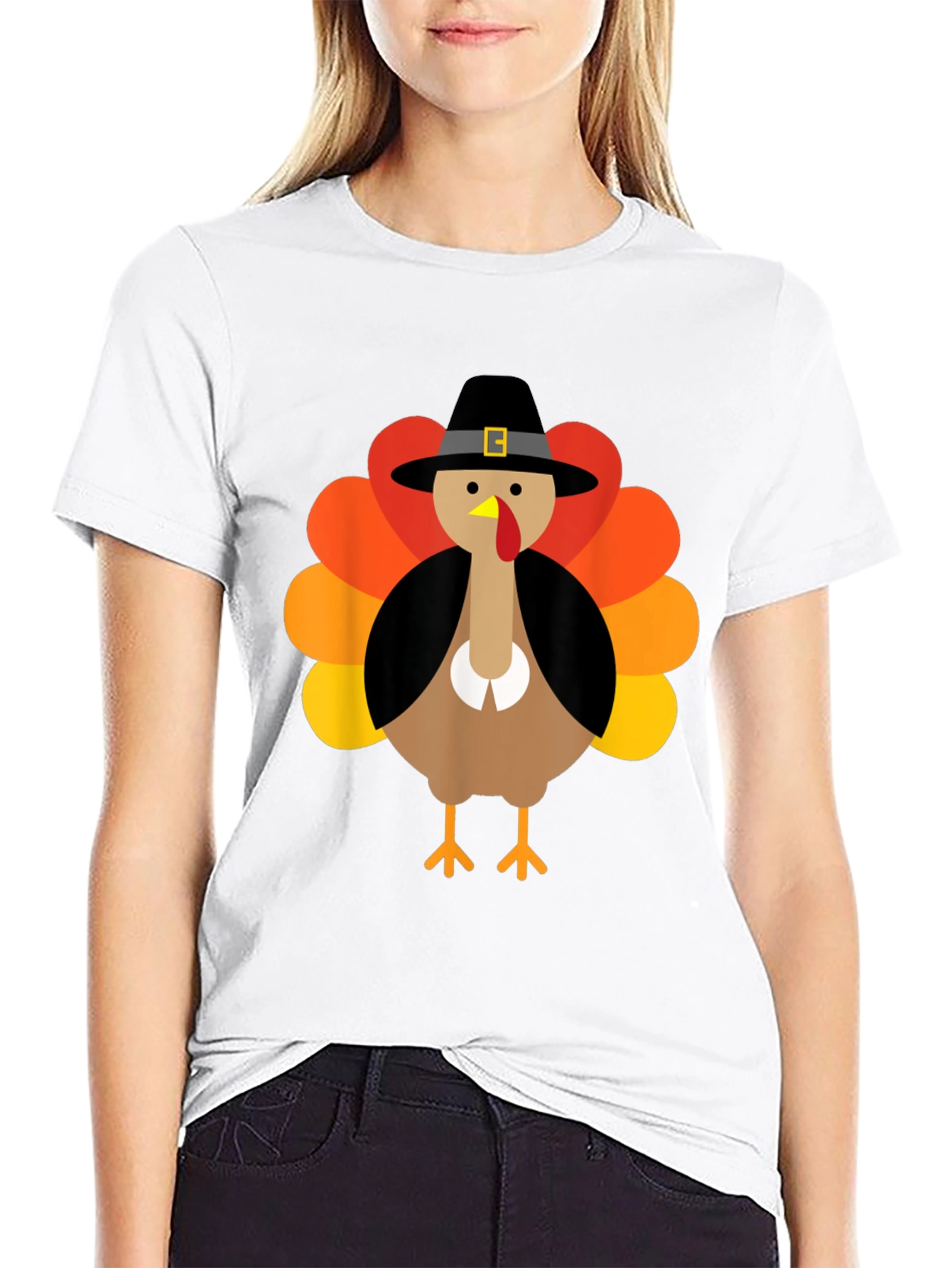 Thanksgiving Turkey Pilgrim Hat Graphic T-Shirt