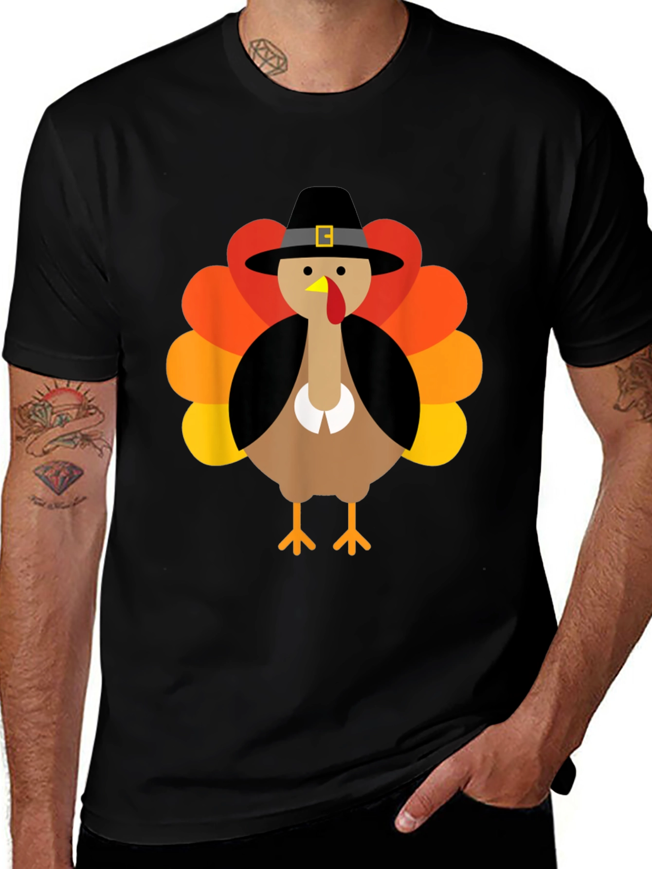 Thanksgiving Turkey Pilgrim Hat Graphic T-Shirt