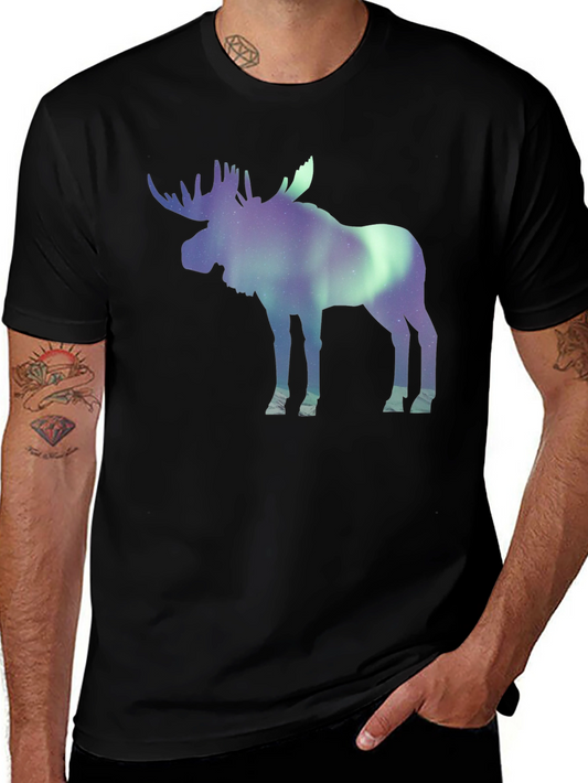 Aurora Moose Graphic Tee - Northern Lights Animal Shirt