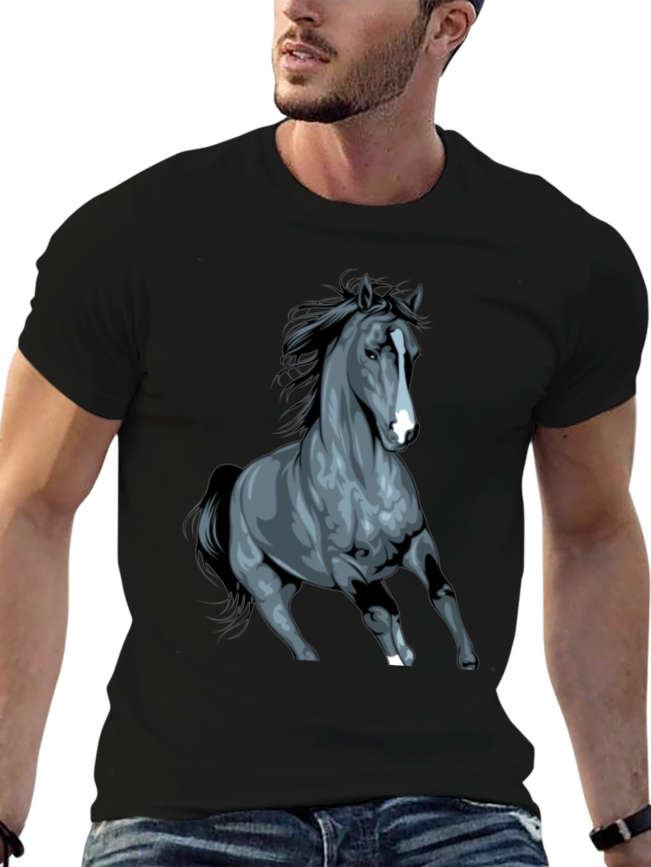 Black Horse Graphic Tee - Stylish Unisex Design