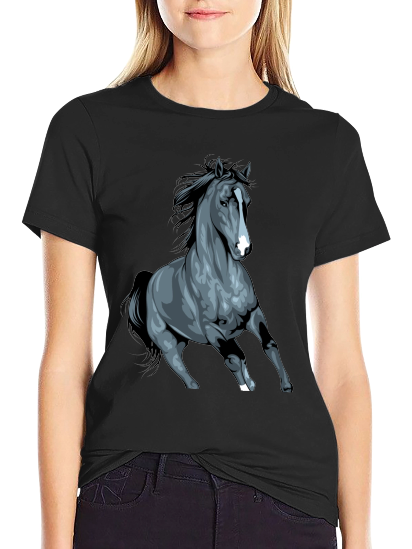 Black Horse Graphic Tee - Stylish Unisex Design