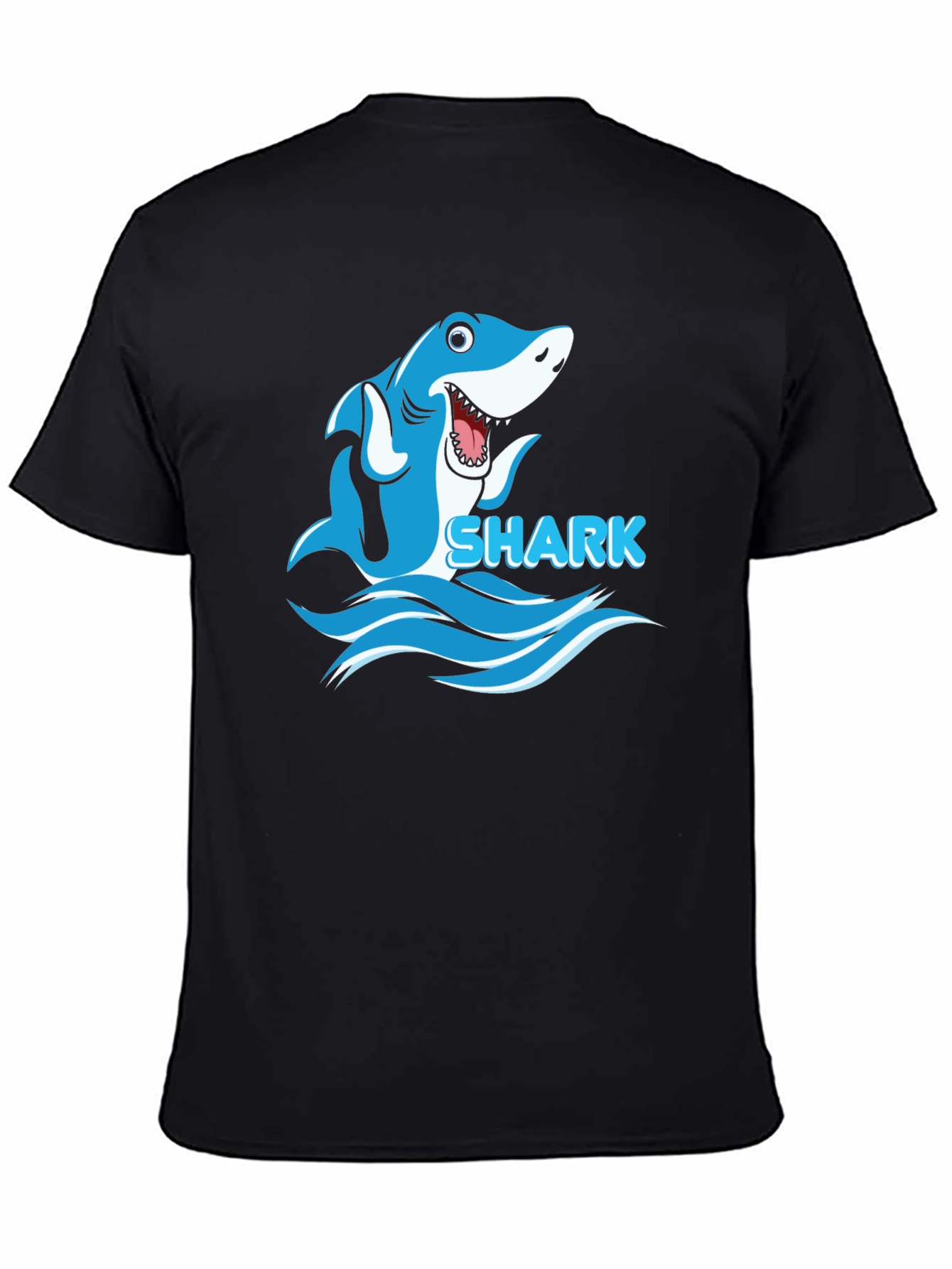 Cartoon Shark Graphic Mens Black T-Shirt