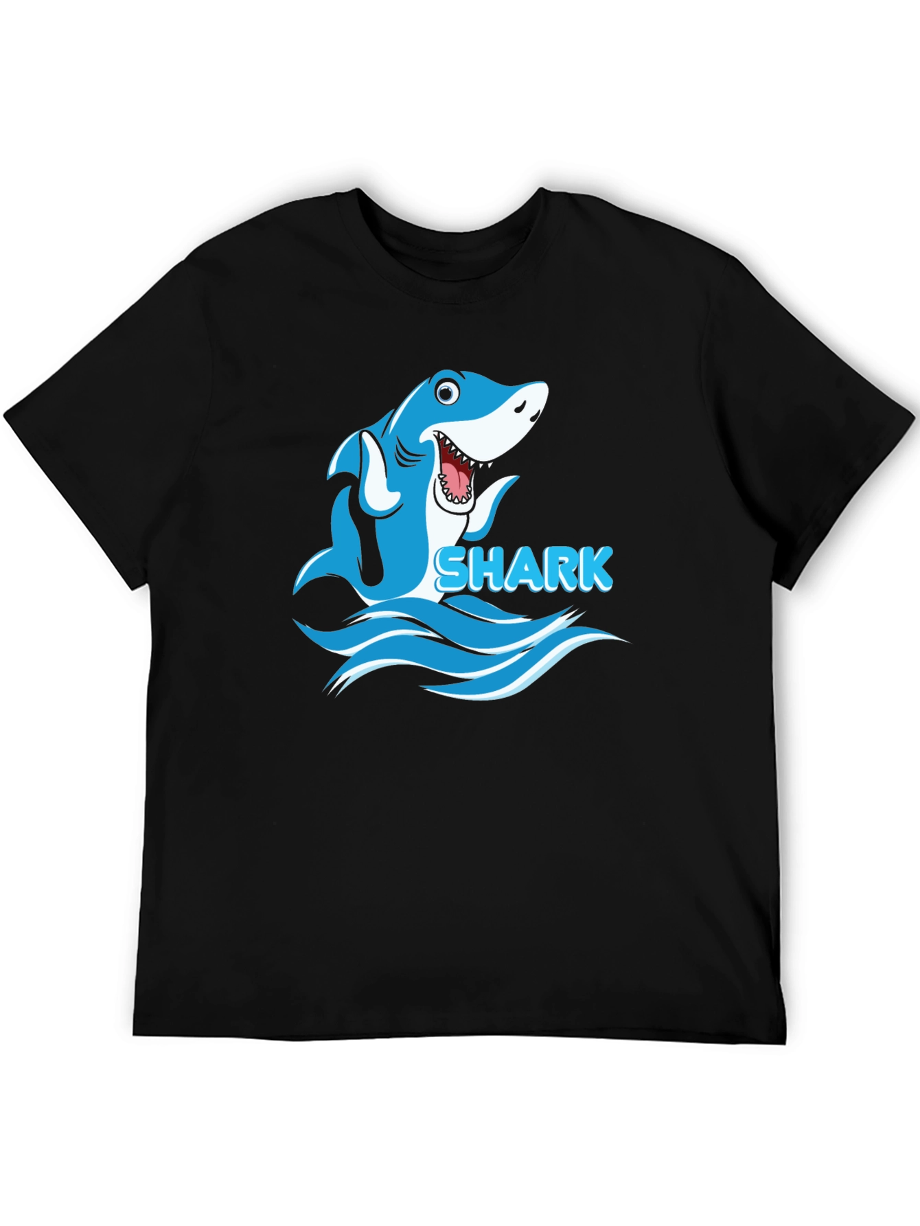 Cartoon Shark Graphic Mens Black T-Shirt