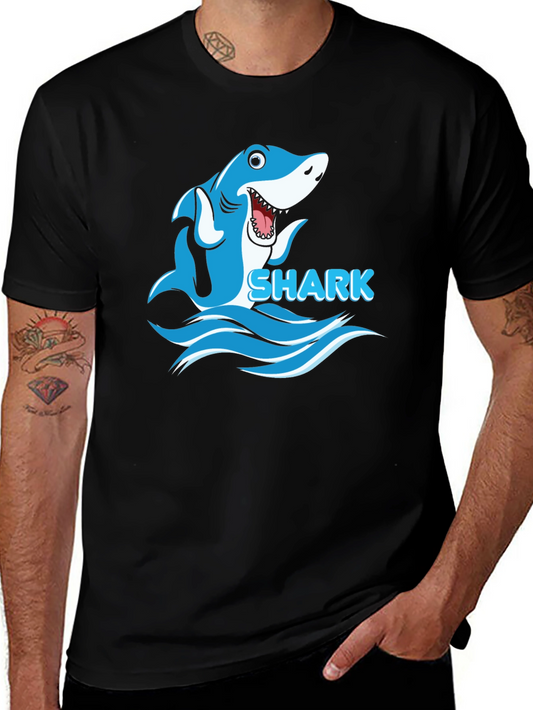 Cartoon Shark Graphic Mens Black T-Shirt