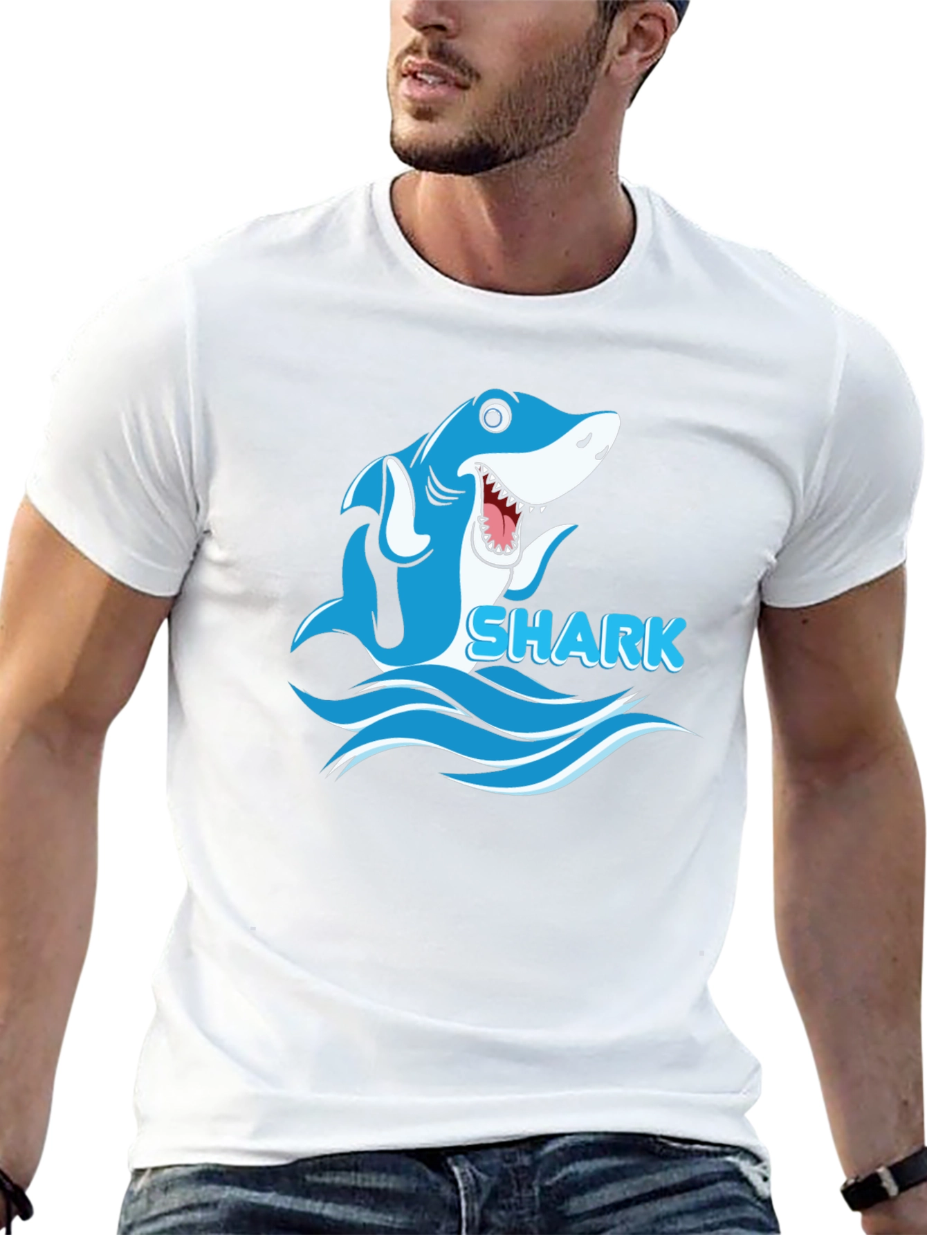 Cartoon Shark Graphic Mens Black T-Shirt