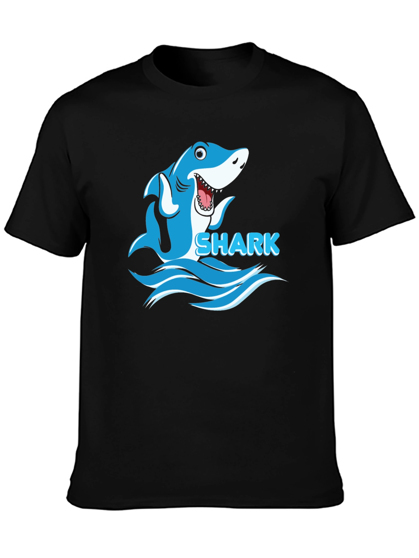 Cartoon Shark Graphic Mens Black T-Shirt