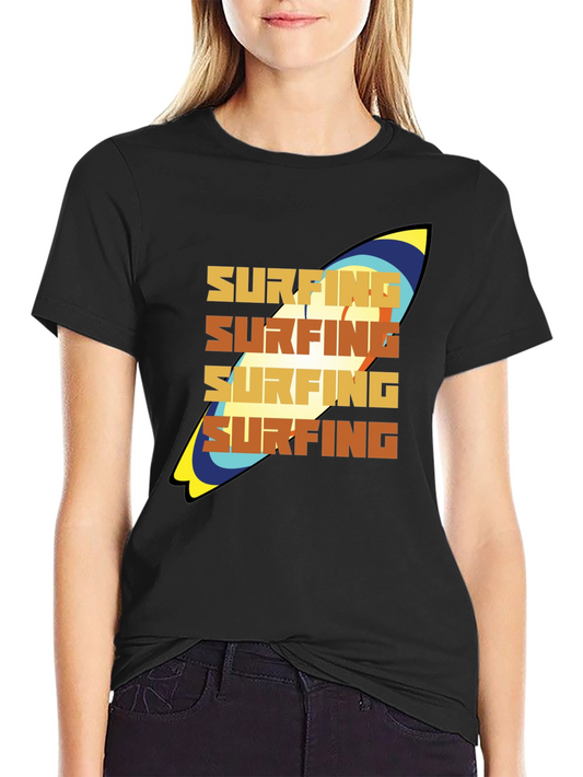 Surfing T-Shirt: Retro Surfboard Design Soft Cotton Tee