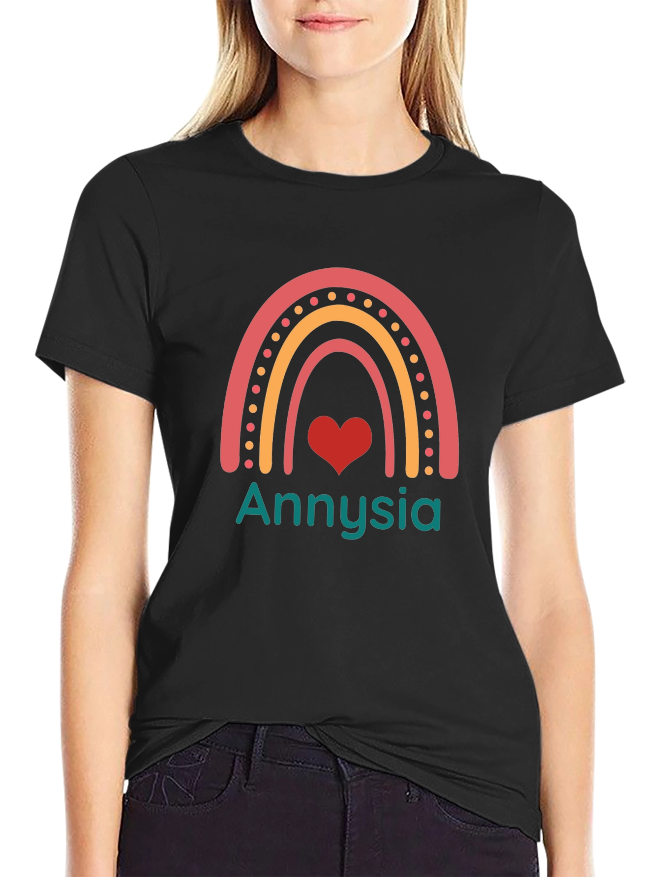 Annyisa Rainbow Heart Graphic Tee - Black