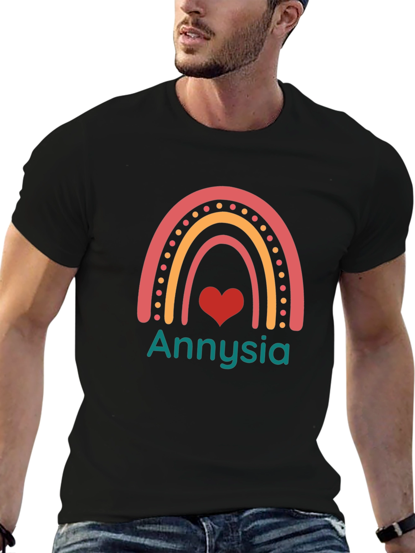 Annyisa Rainbow Heart Graphic Tee - Black