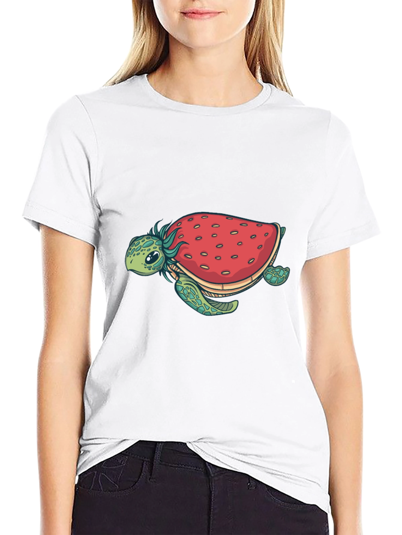 Strawberry Turtle Graphic Tee - Black Cotton Blend