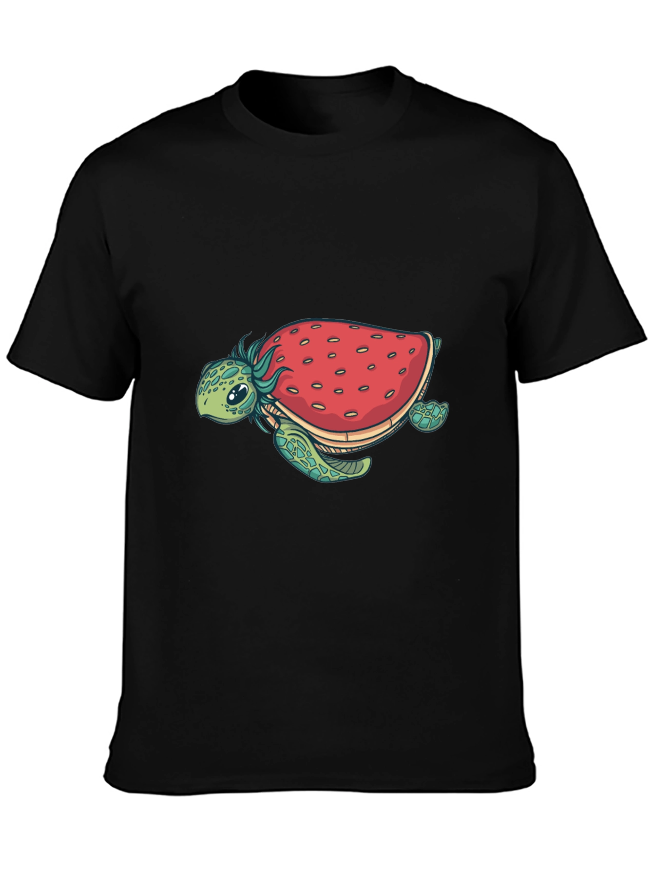 Strawberry Turtle Graphic Tee - Black Cotton Blend