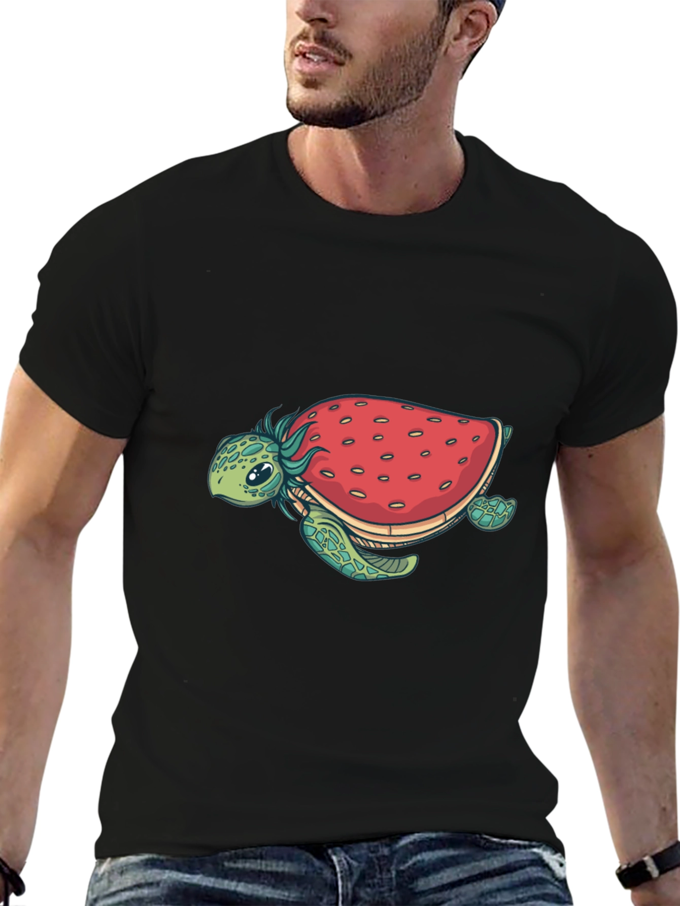 Strawberry Turtle Graphic Tee - Black Cotton Blend