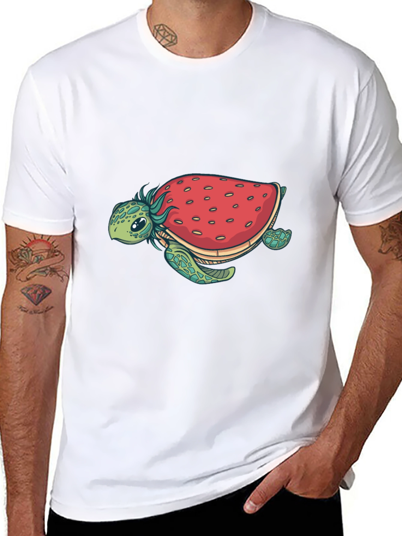 Strawberry Turtle Graphic Tee - Black Cotton Blend