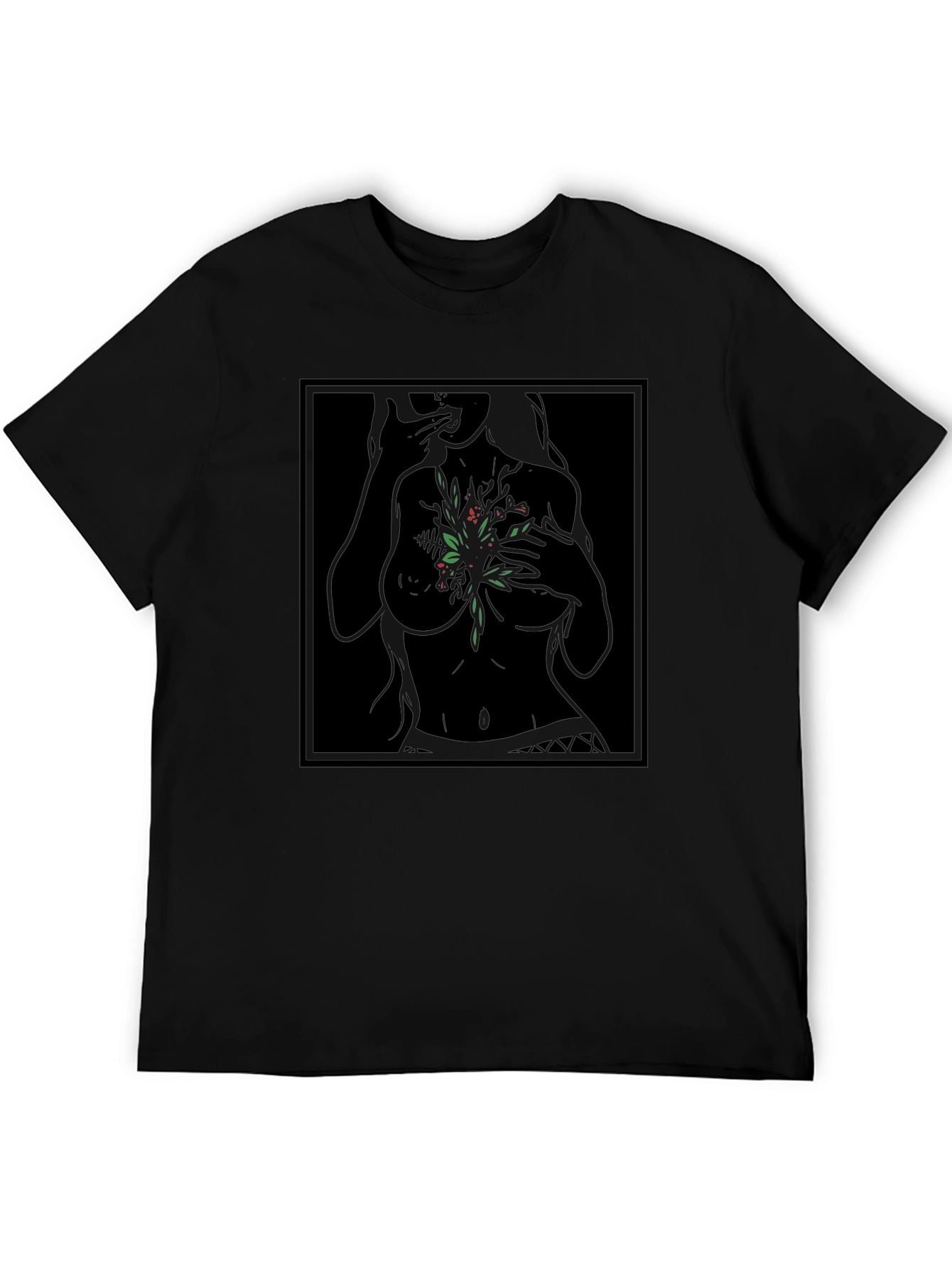 Botanical Woman Graphic Black T-Shirt