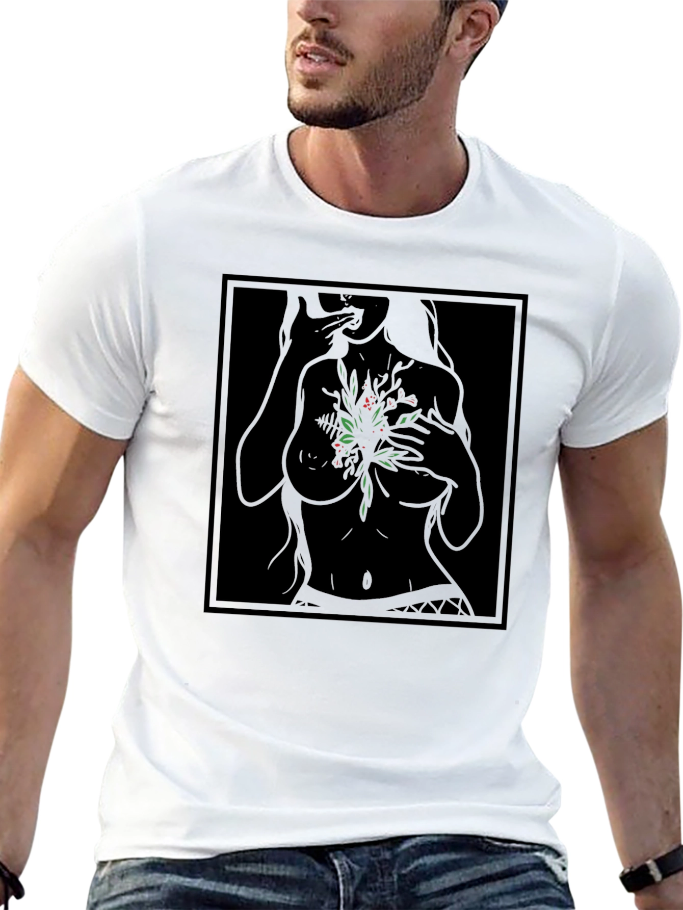 Botanical Woman Graphic Black T-Shirt