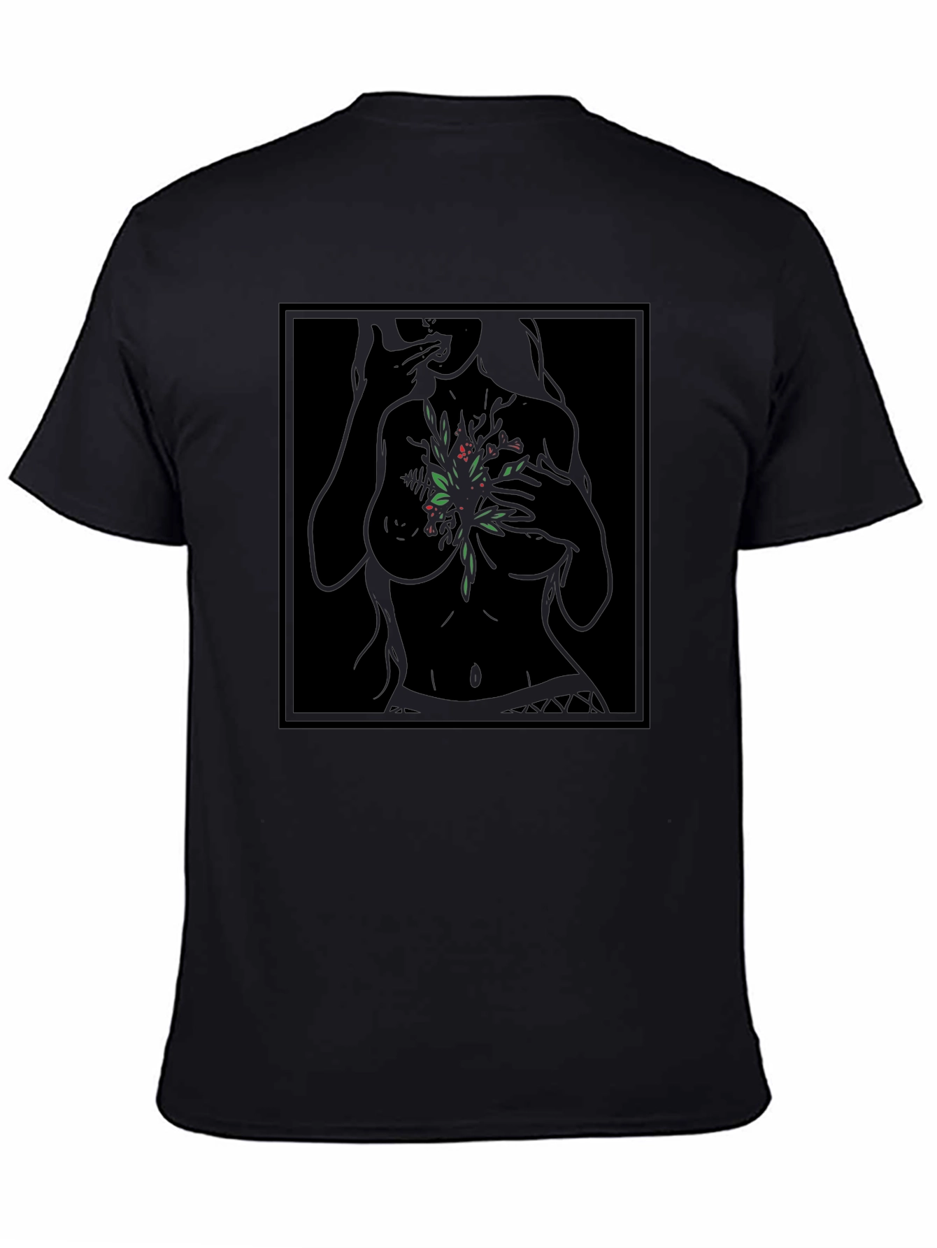 Botanical Woman Graphic Black T-Shirt