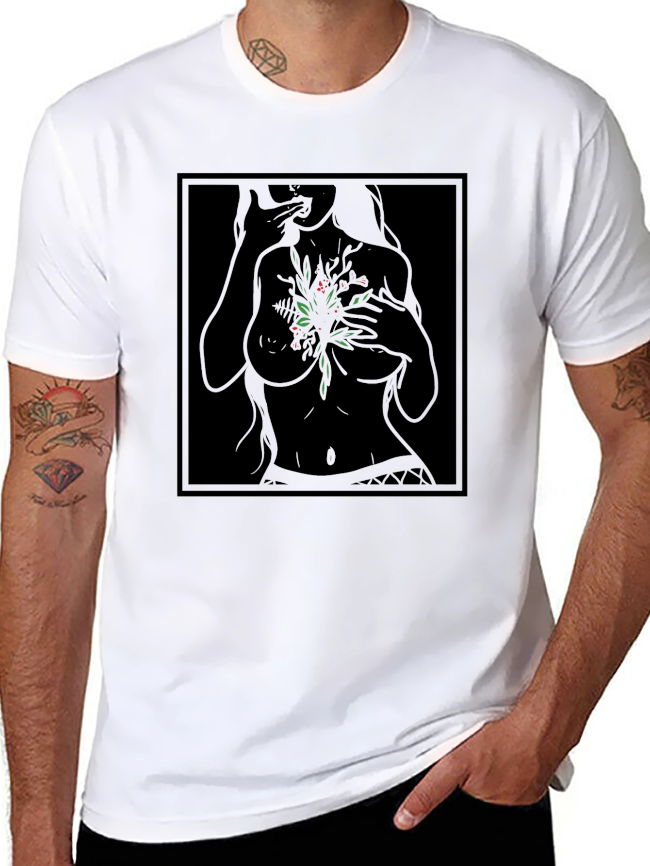 Botanical Woman Graphic Black T-Shirt