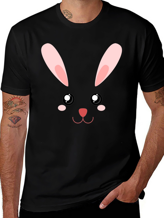 Cute Bunny Face Graphic T-Shirt - Black