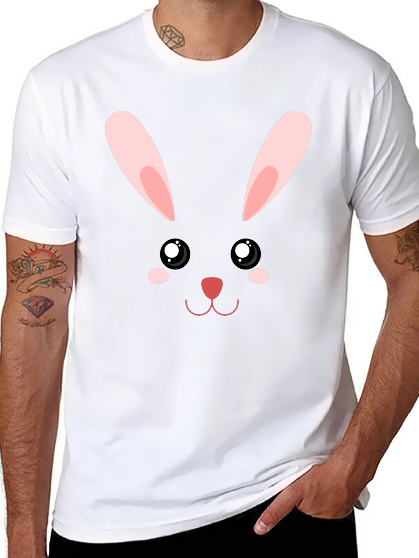 Cute Bunny Face Graphic T-Shirt - Black