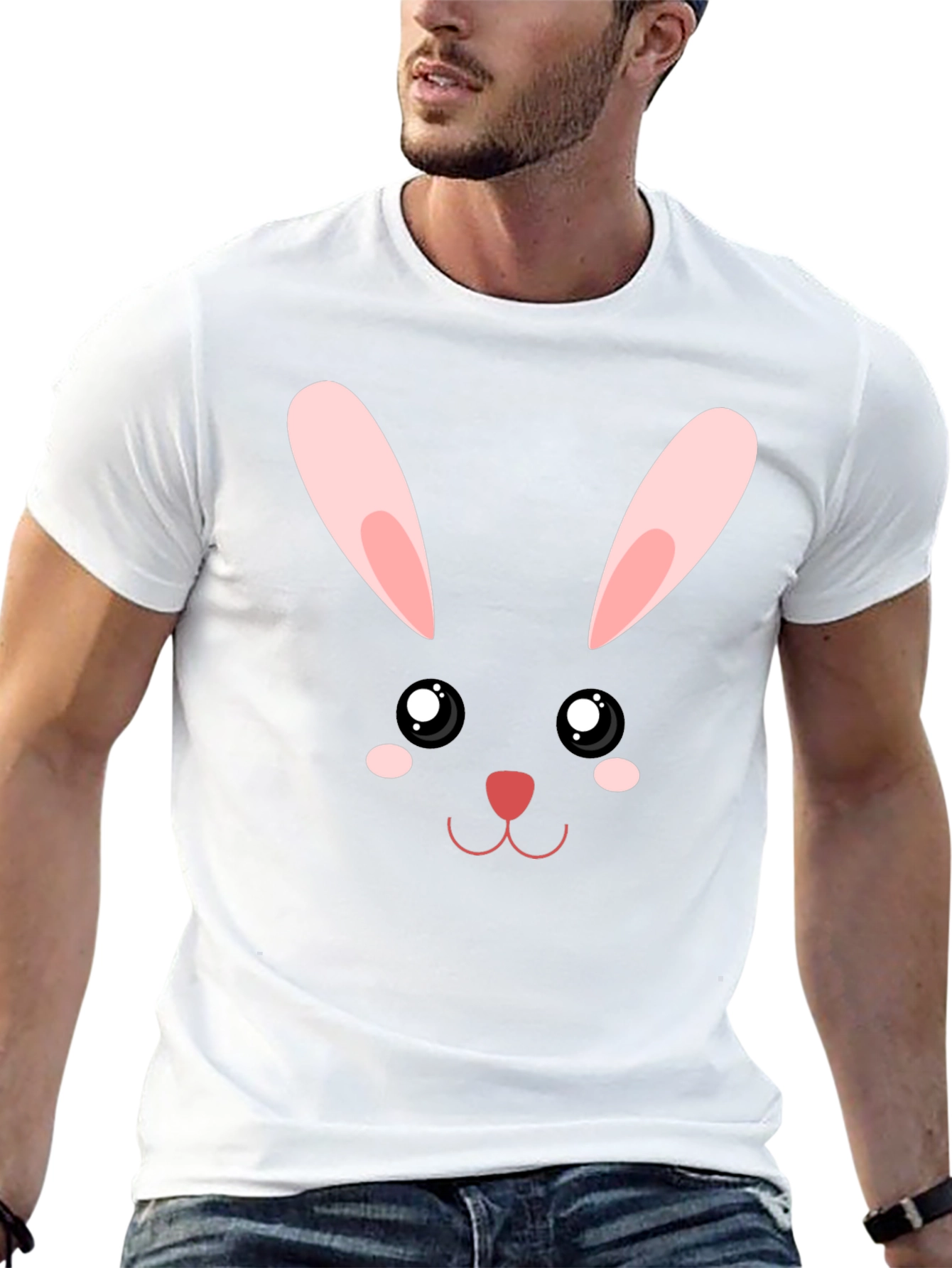 Cute Bunny Face Graphic T-Shirt - Black