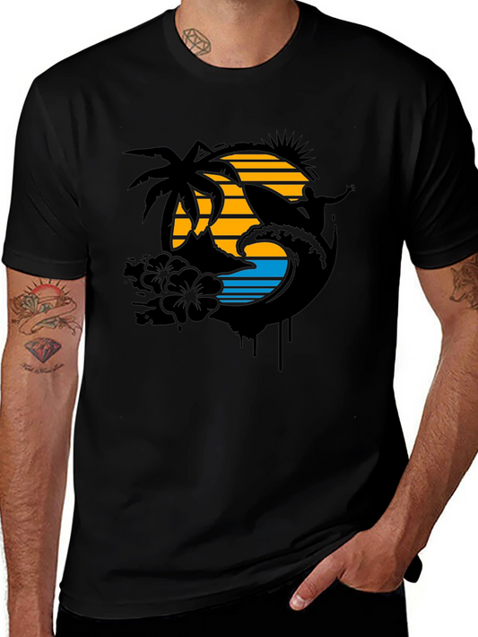 Tropical Surf T-Shirt - Black Graphic Tee