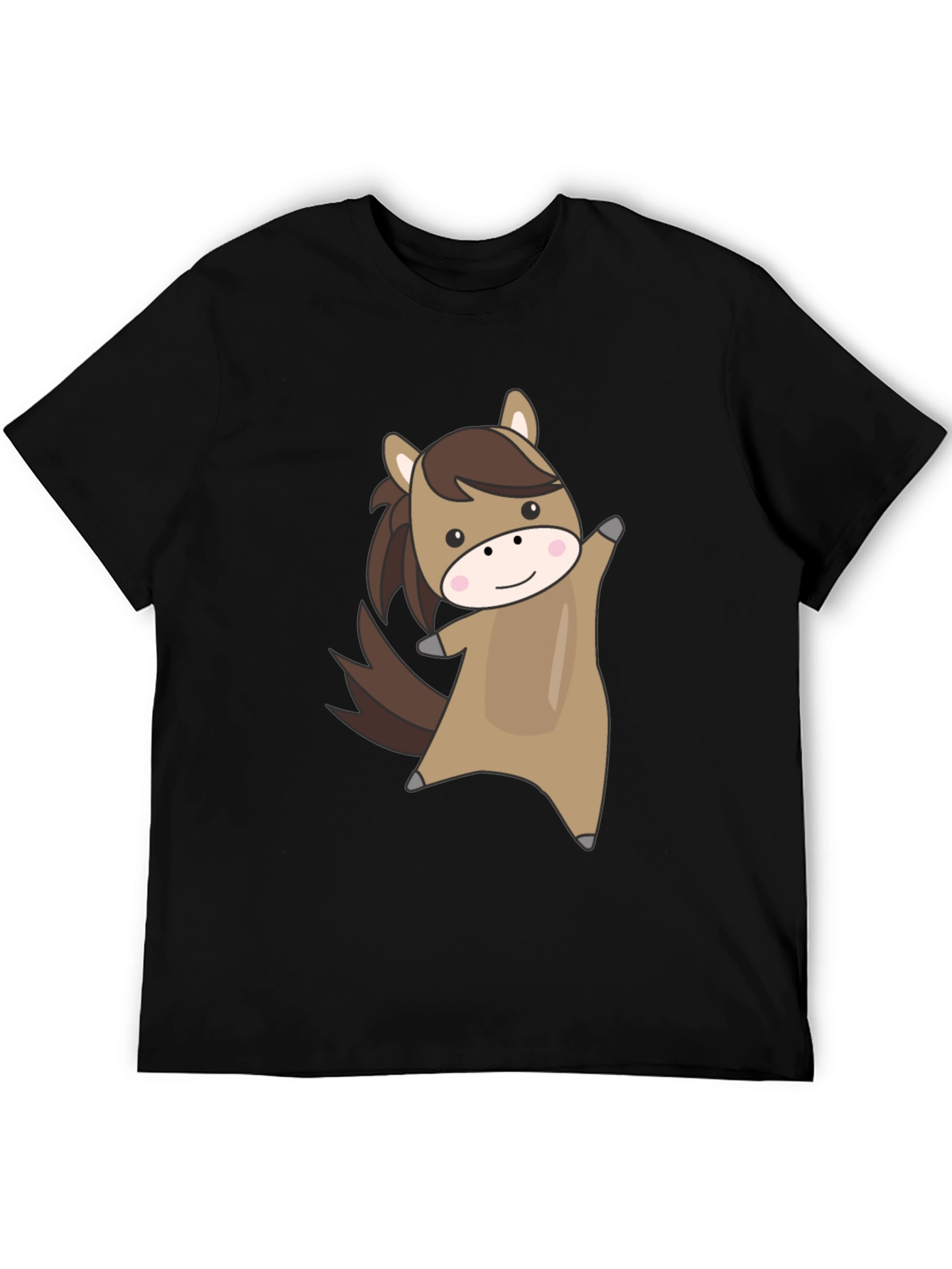 Cute Cartoon Horse Graphic Black T-Shirt