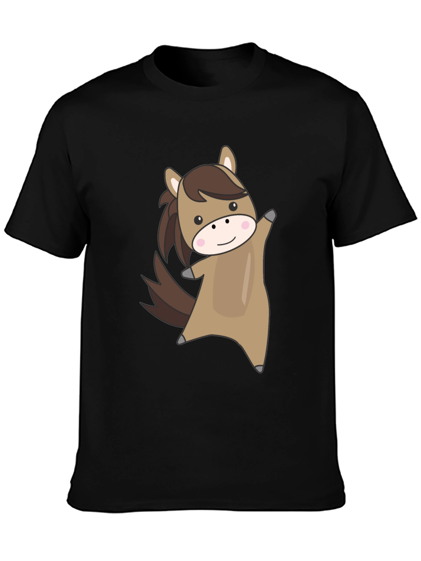 Cute Cartoon Horse Graphic Black T-Shirt