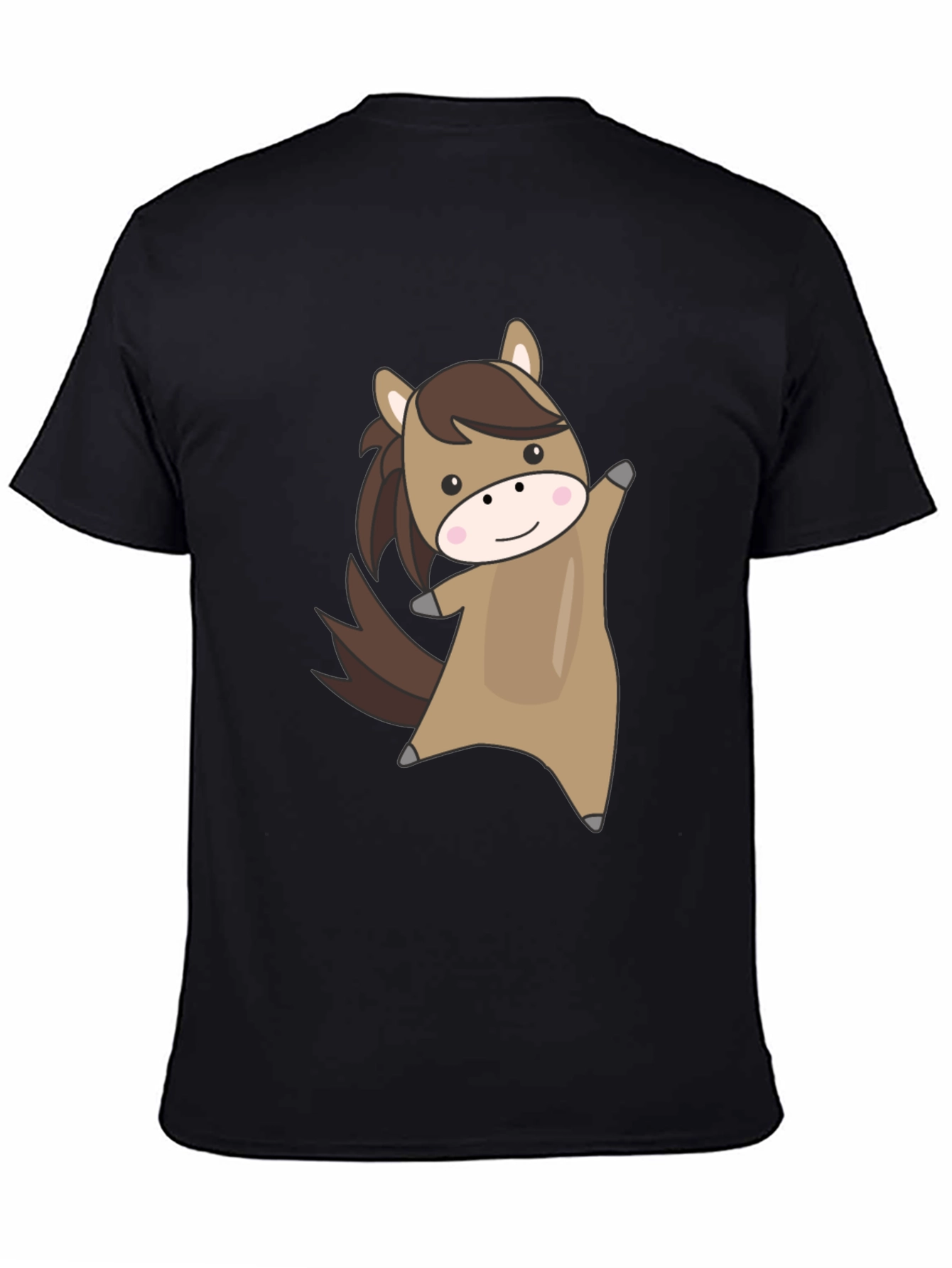 Cute Cartoon Horse Graphic Black T-Shirt