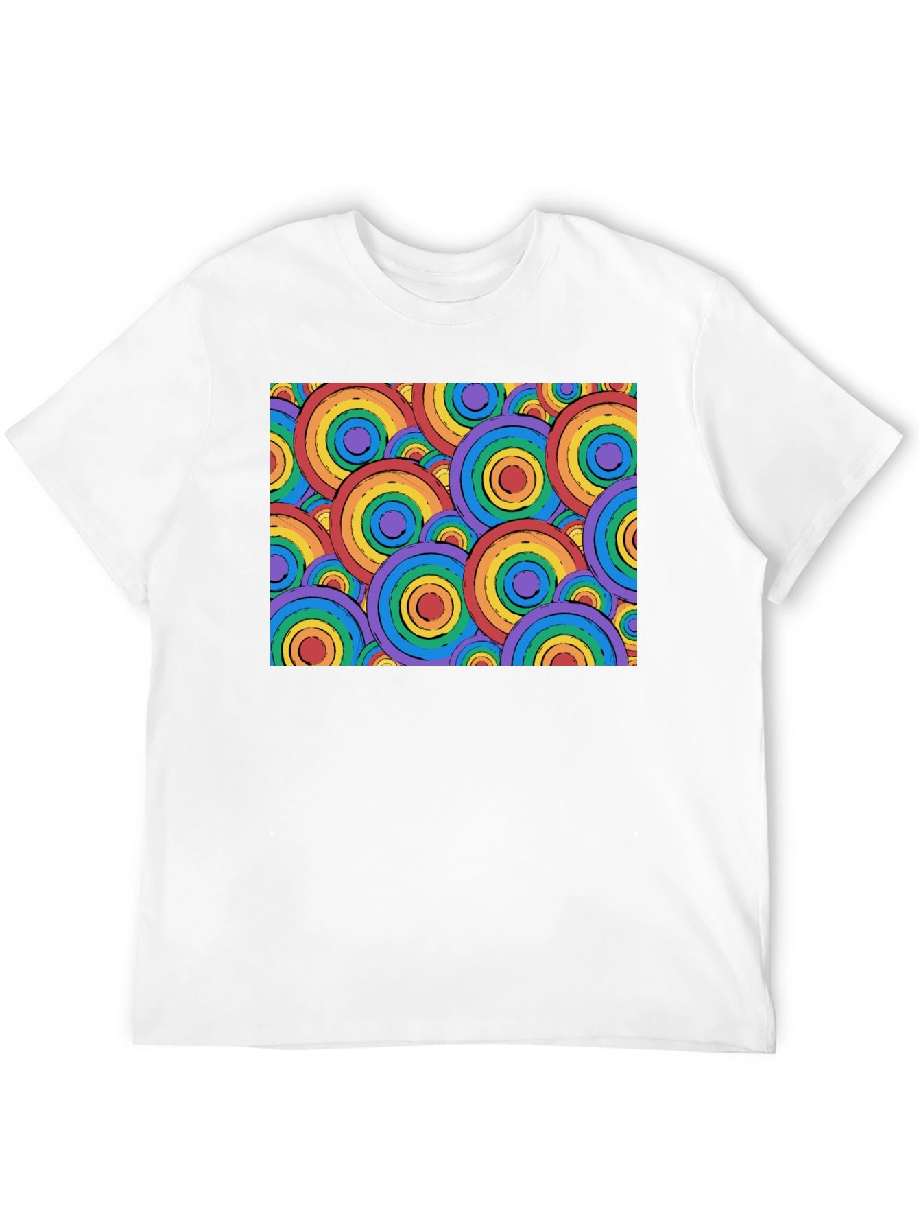 Retro Rainbow Circle Pattern Black T-Shirt