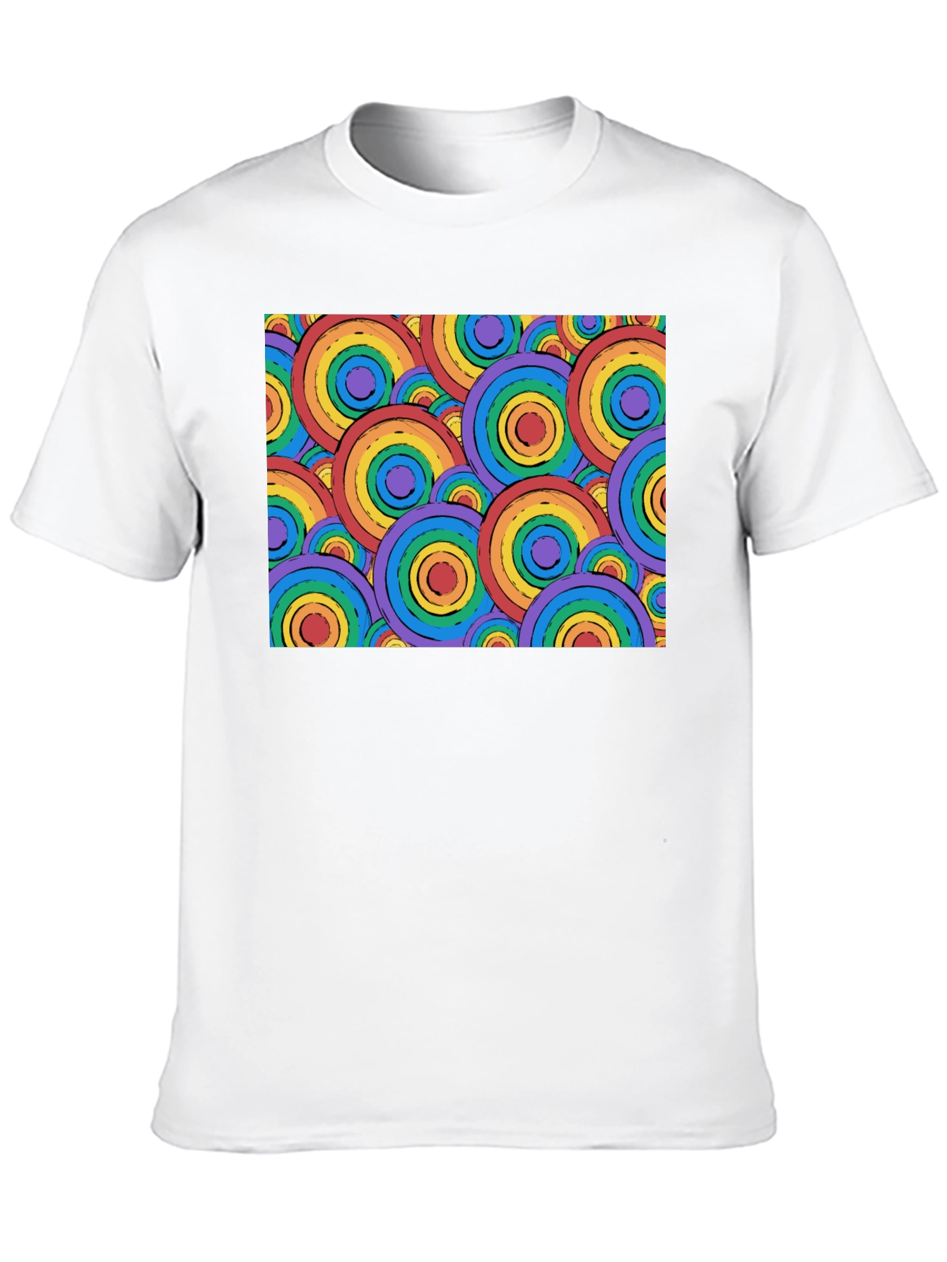 Retro Rainbow Circle Pattern Black T-Shirt