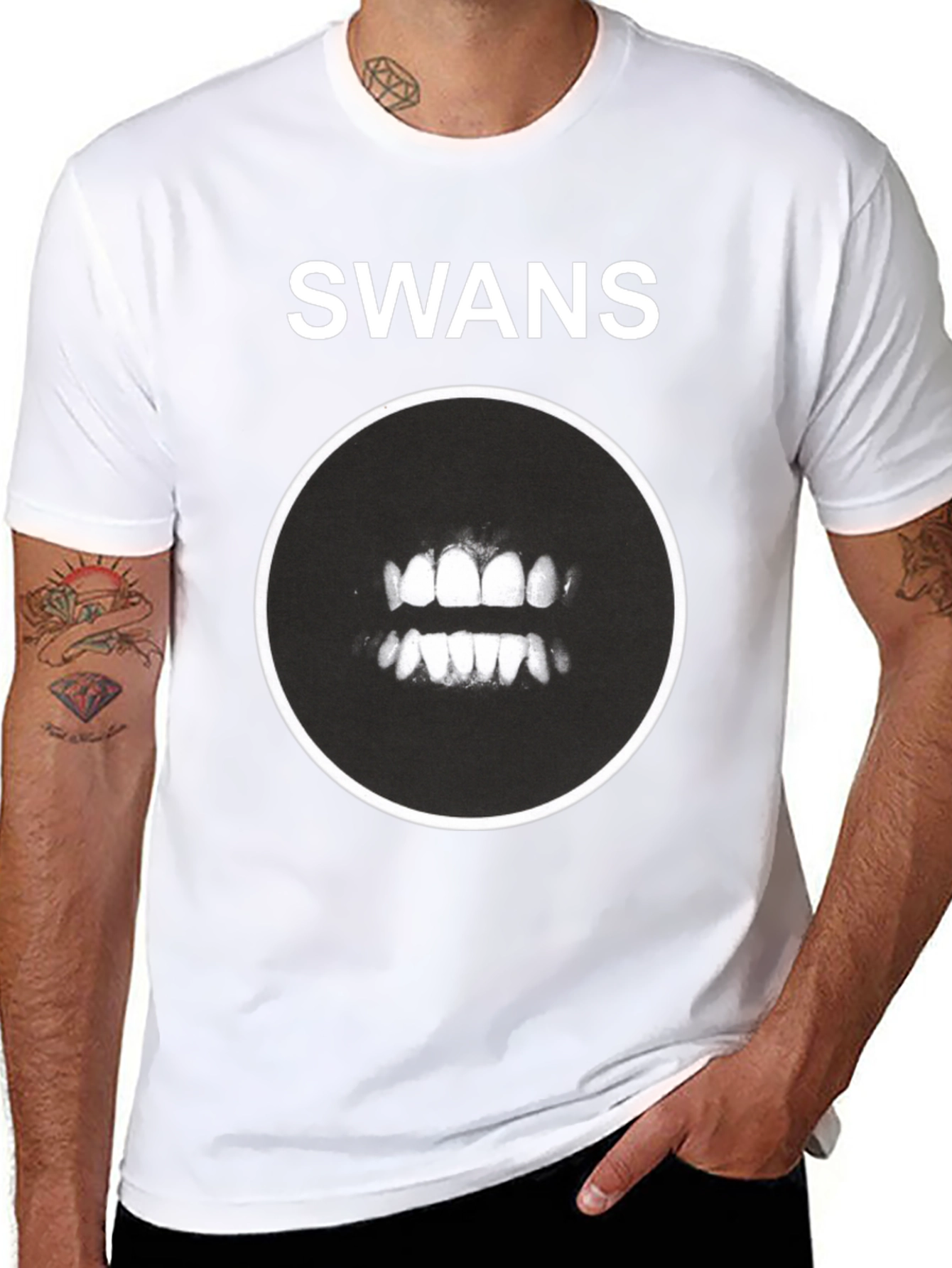 Swans Band Teeth Graphic Black T-Shirt
