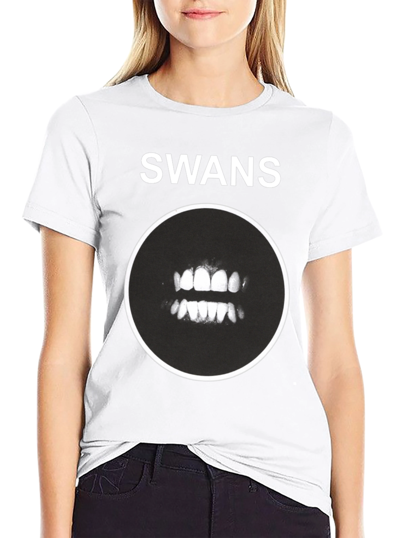 Swans Band Teeth Graphic Black T-Shirt