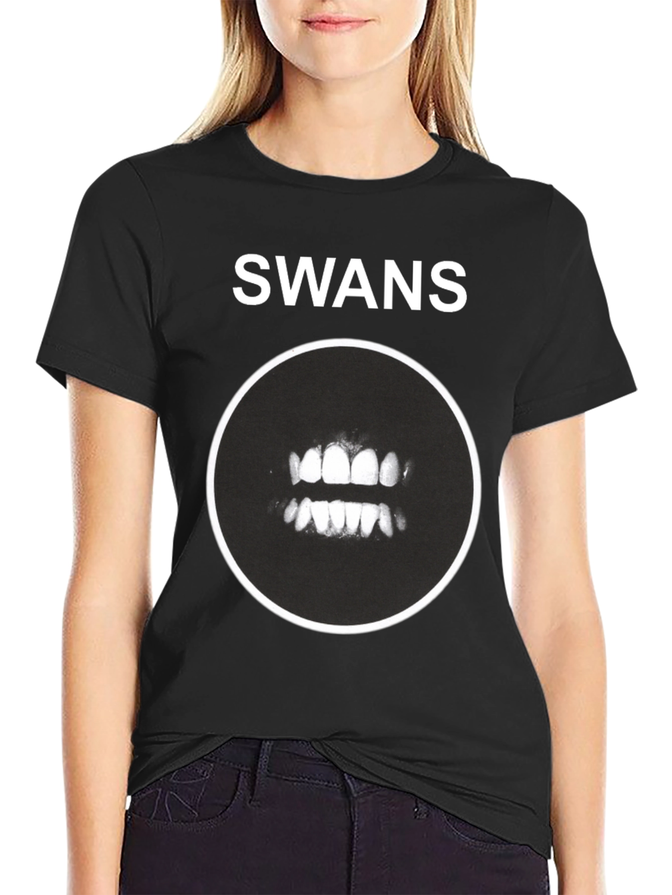 Swans Band Teeth Graphic Black T-Shirt