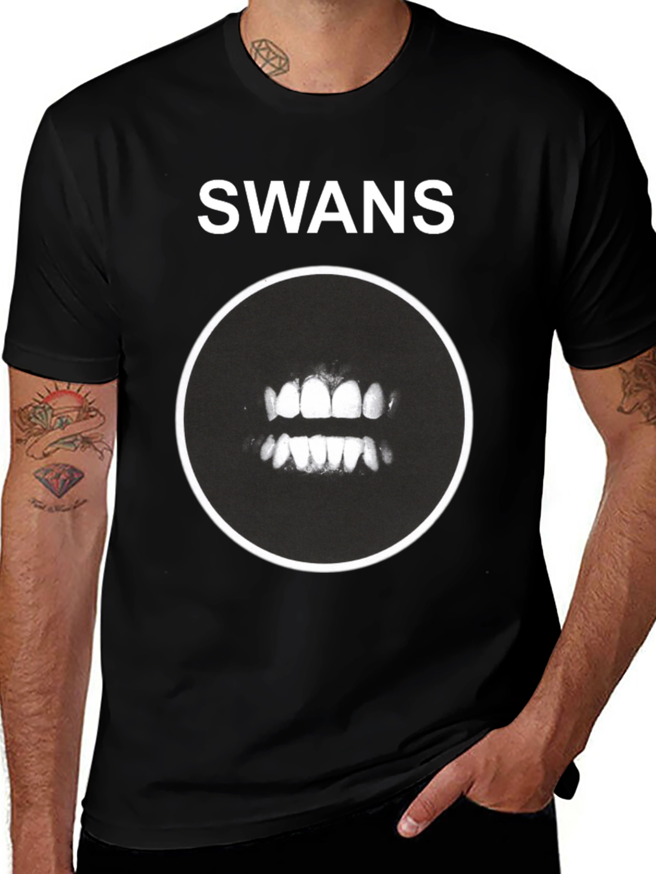 Swans Band Teeth Graphic Black T-Shirt