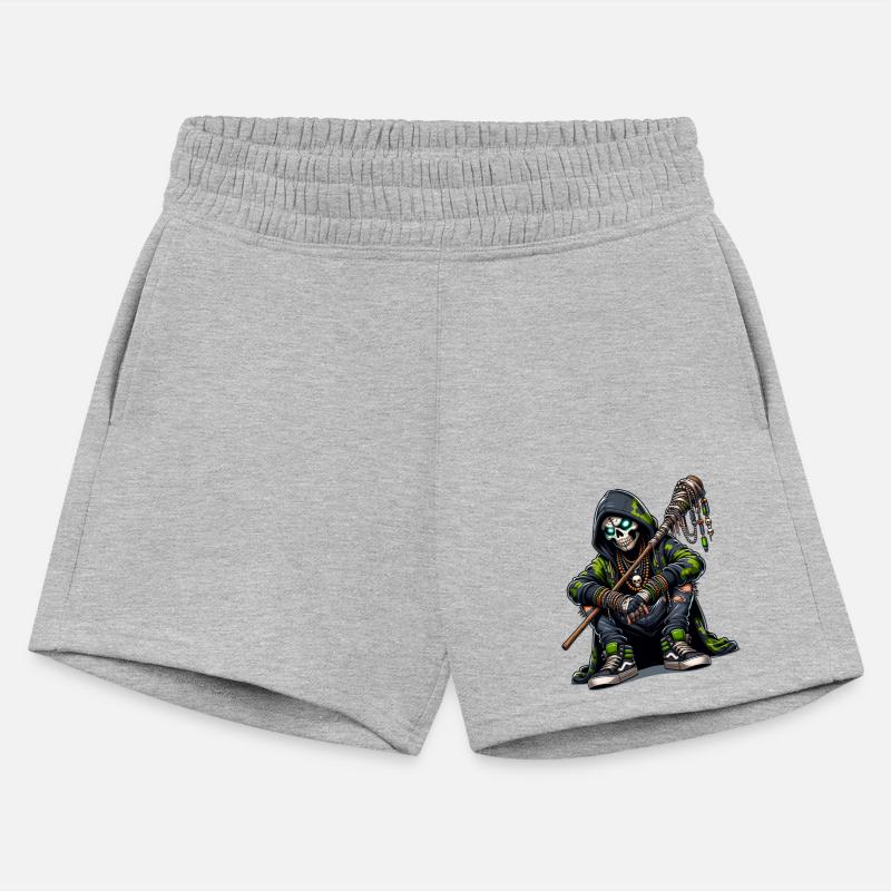 Urban Skull Shaman in Camo Hoodie with Tribal Staf