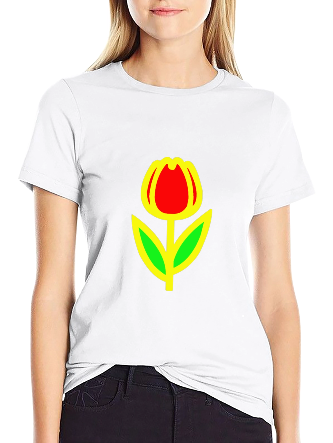 Red Tulip Graphic Black T-Shirt