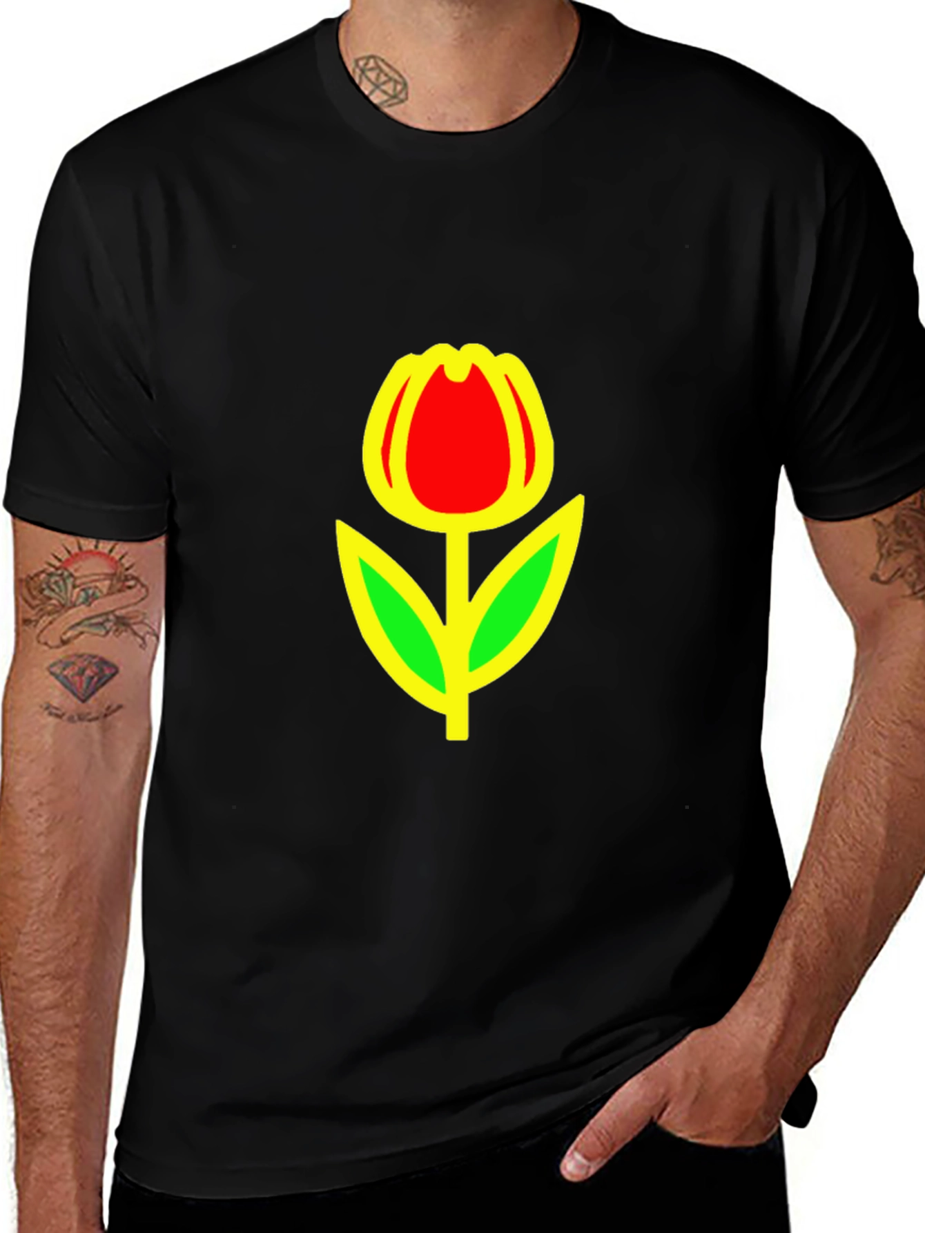 Red Tulip Graphic Black T-Shirt