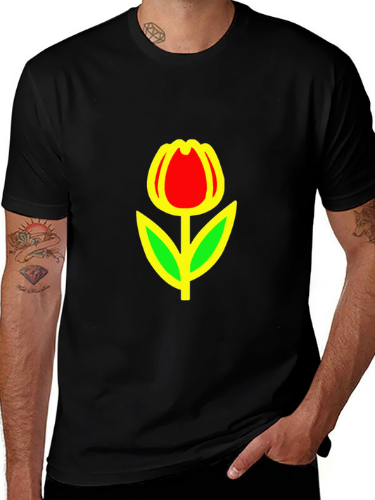 Red Tulip Graphic Black T-Shirt
