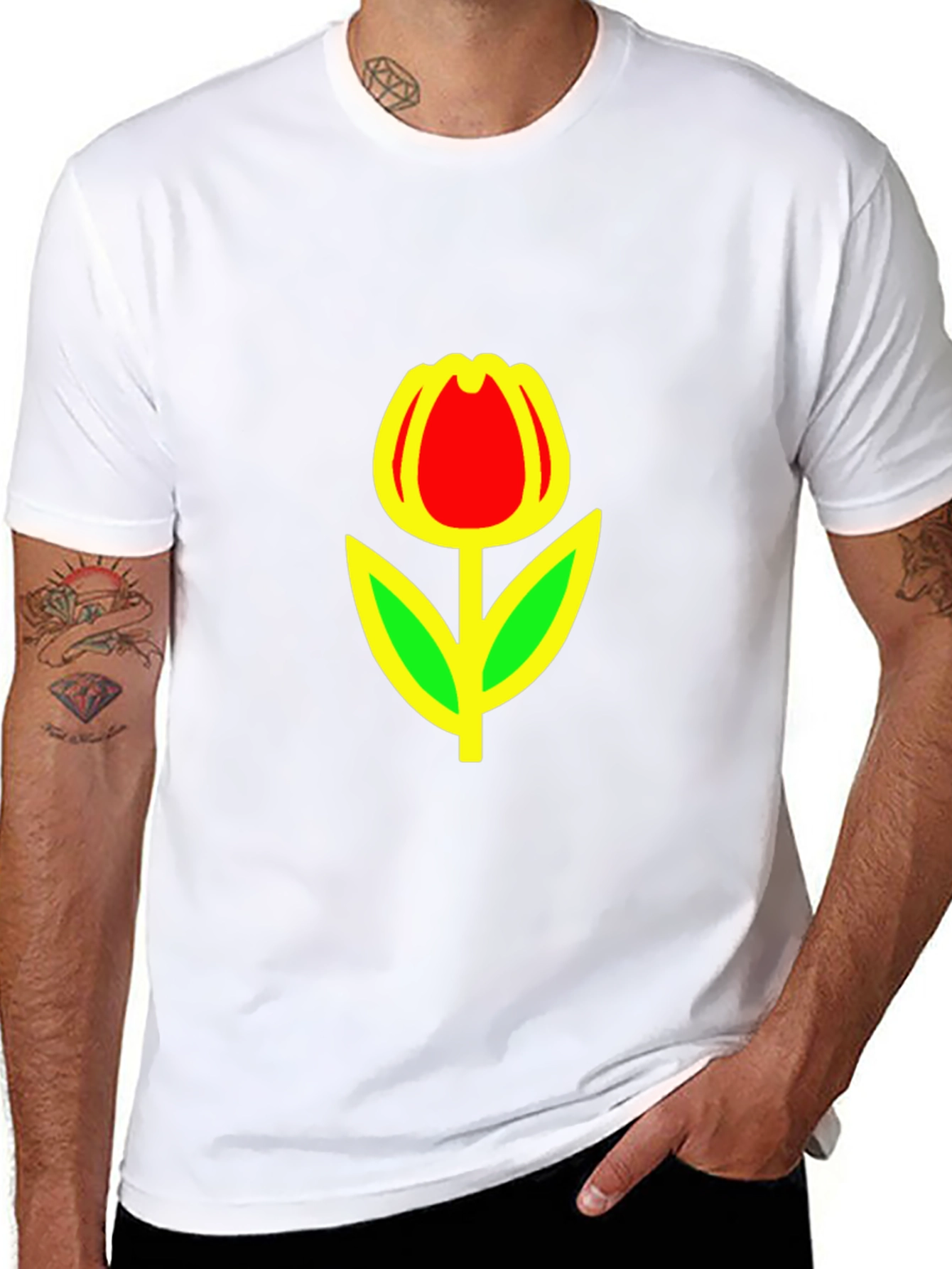Red Tulip Graphic Black T-Shirt