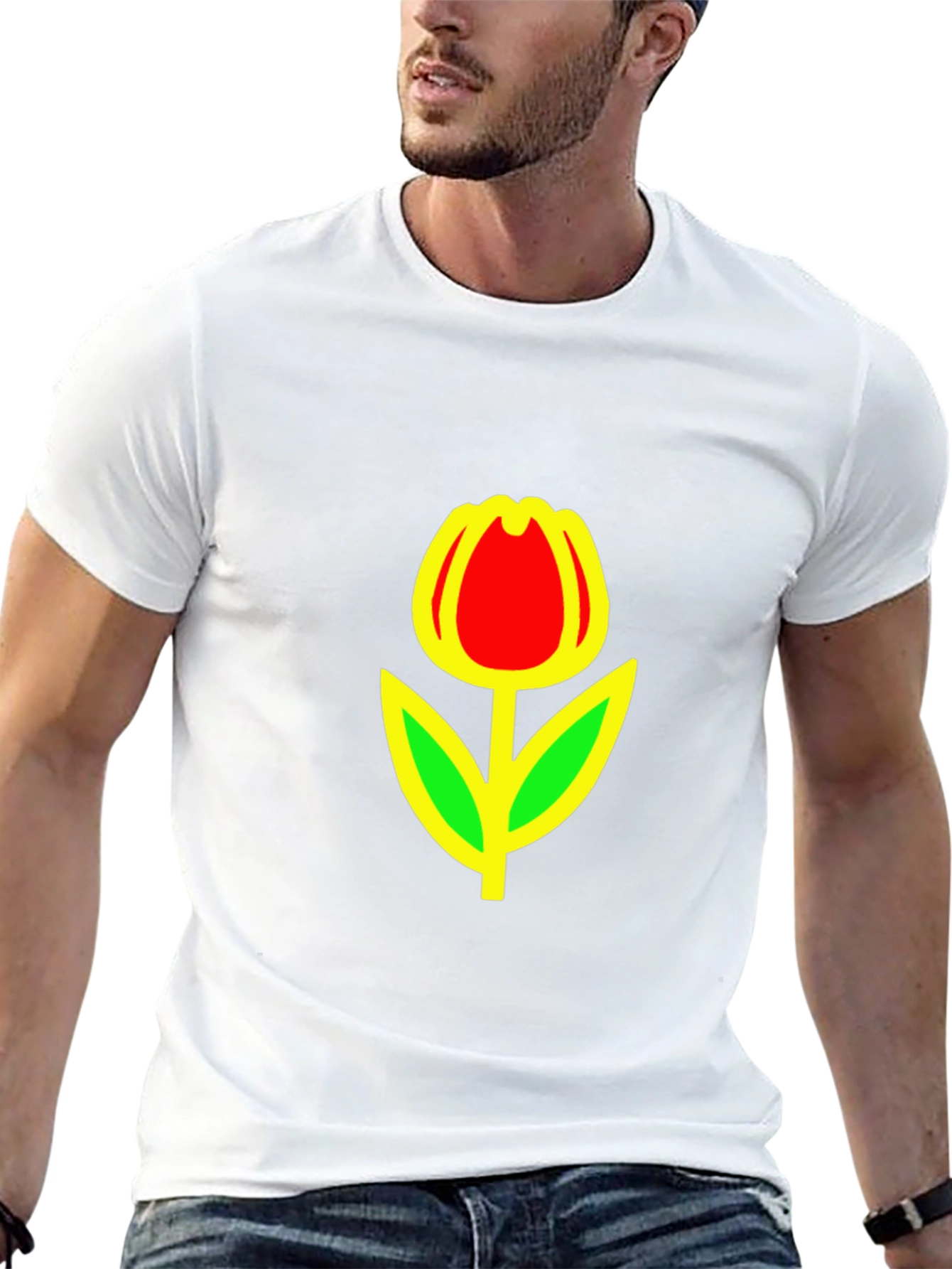 Red Tulip Graphic Black T-Shirt