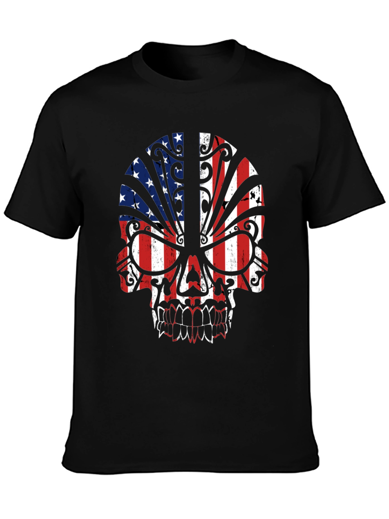 American Flag Skull Graphic Tee - Patriotic Style