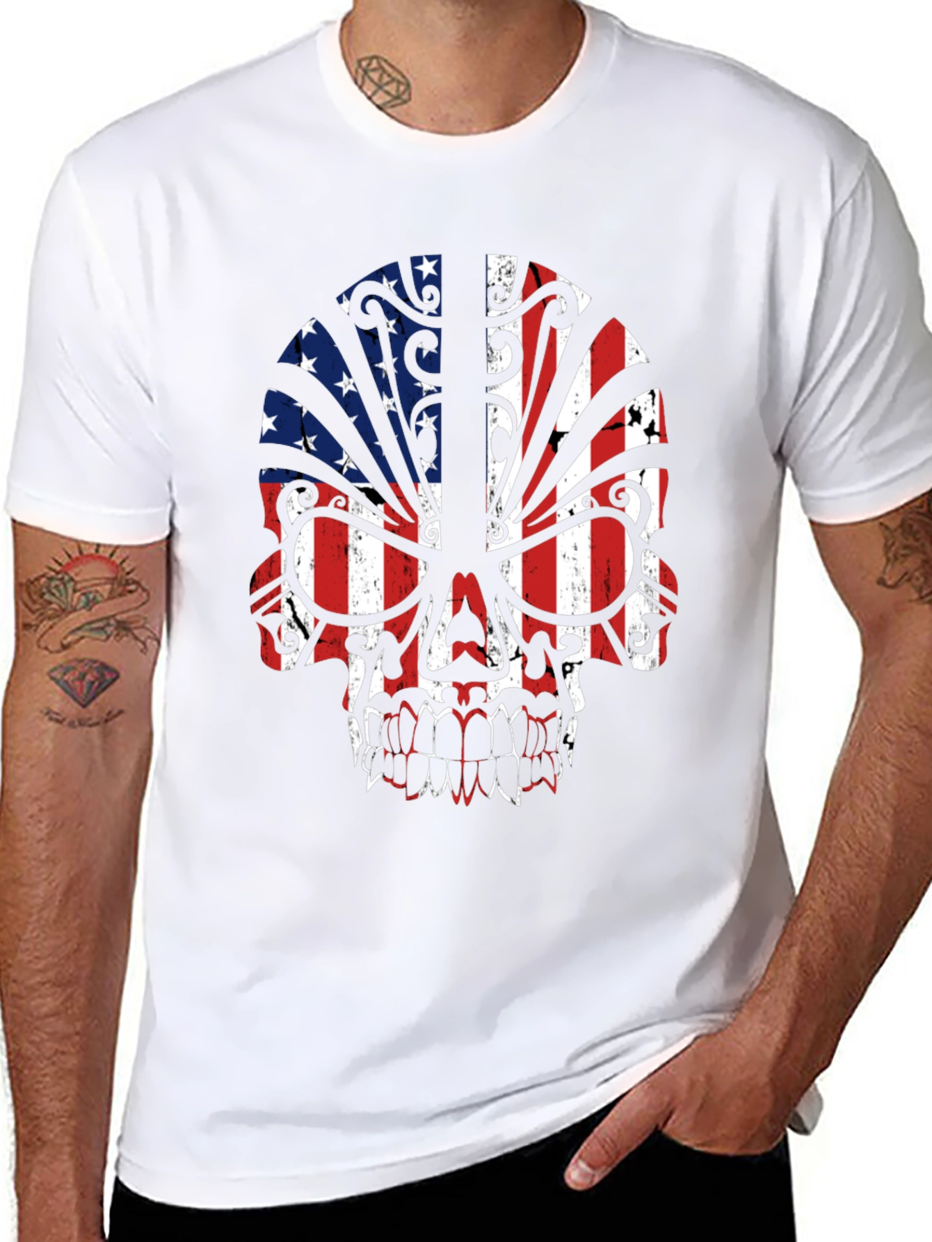 American Flag Skull Graphic Tee - Patriotic Style