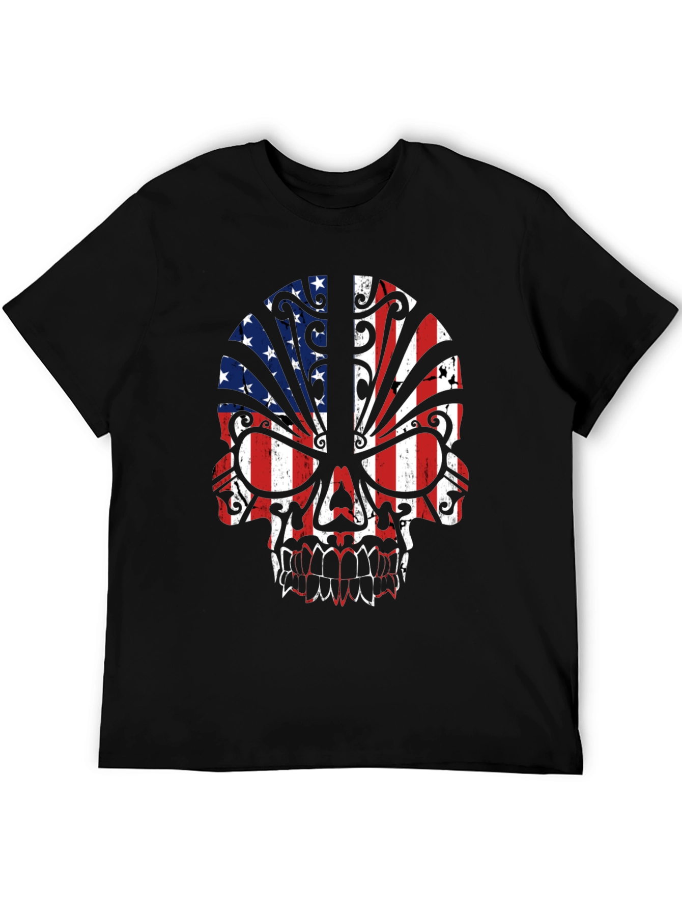 American Flag Skull Graphic Tee - Patriotic Style