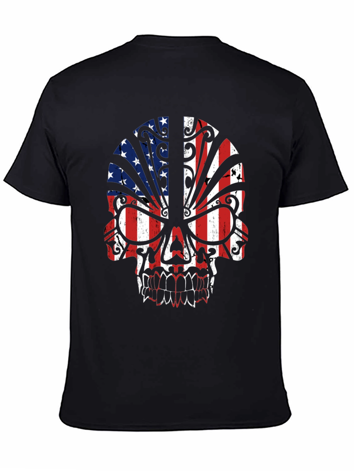 American Flag Skull Graphic Tee - Patriotic Style