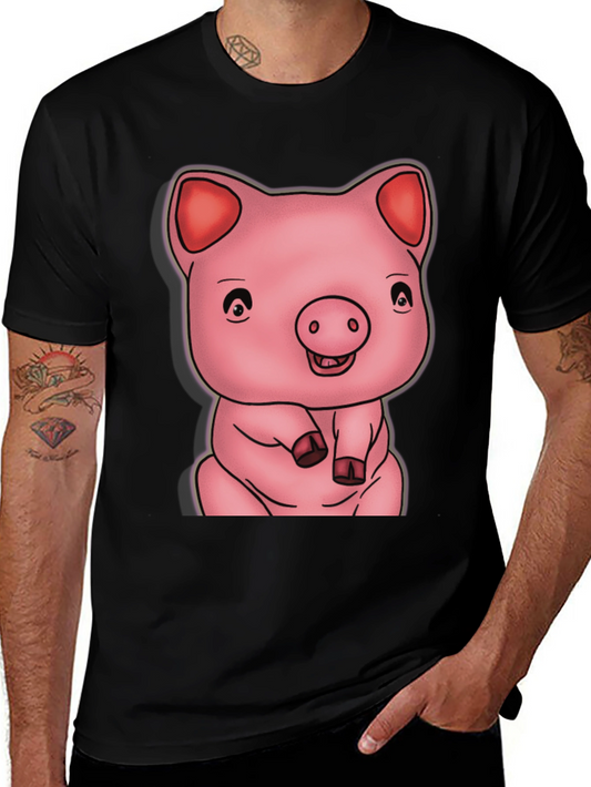 Cute Pig Graphic Black T-Shirt