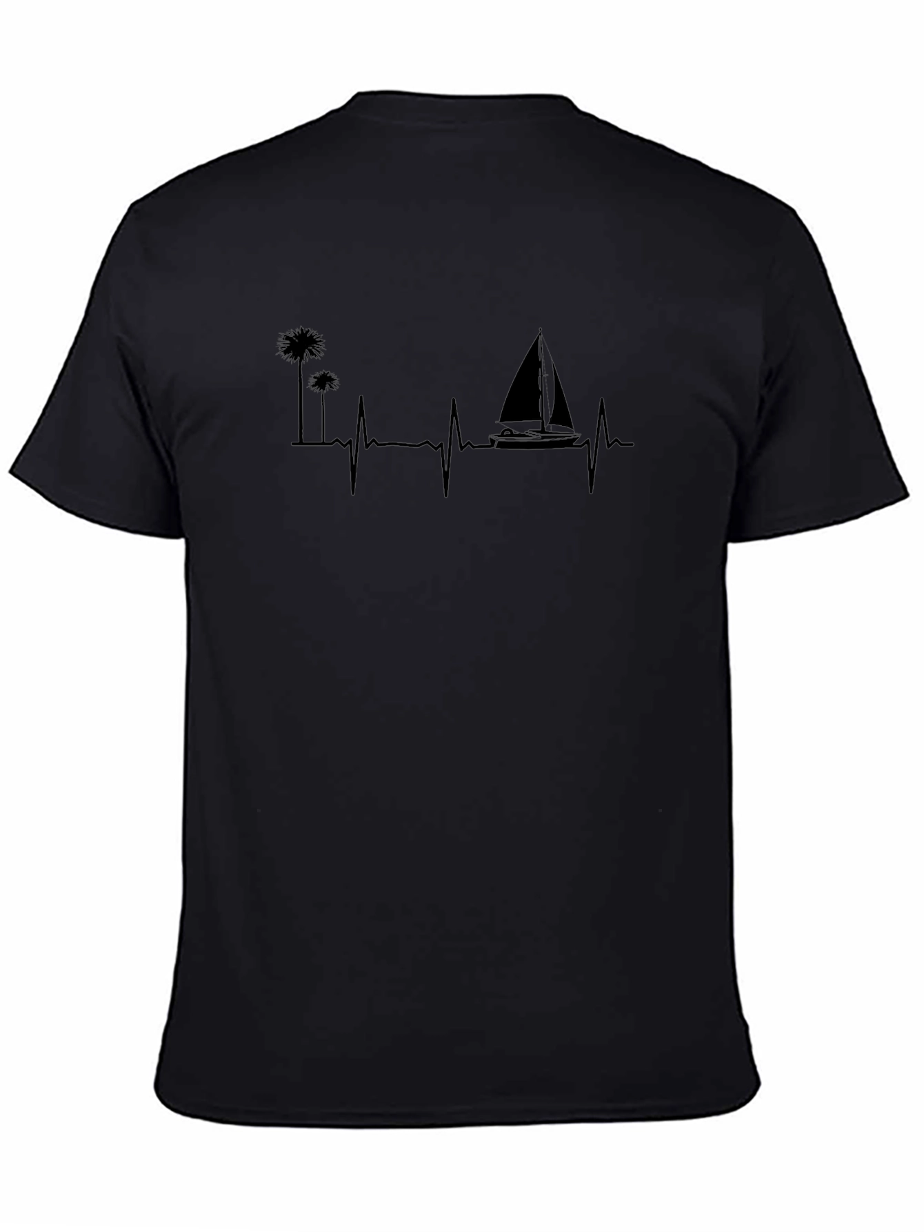 Black Palm Tree & Sailboat Heartbeat T-Shirt