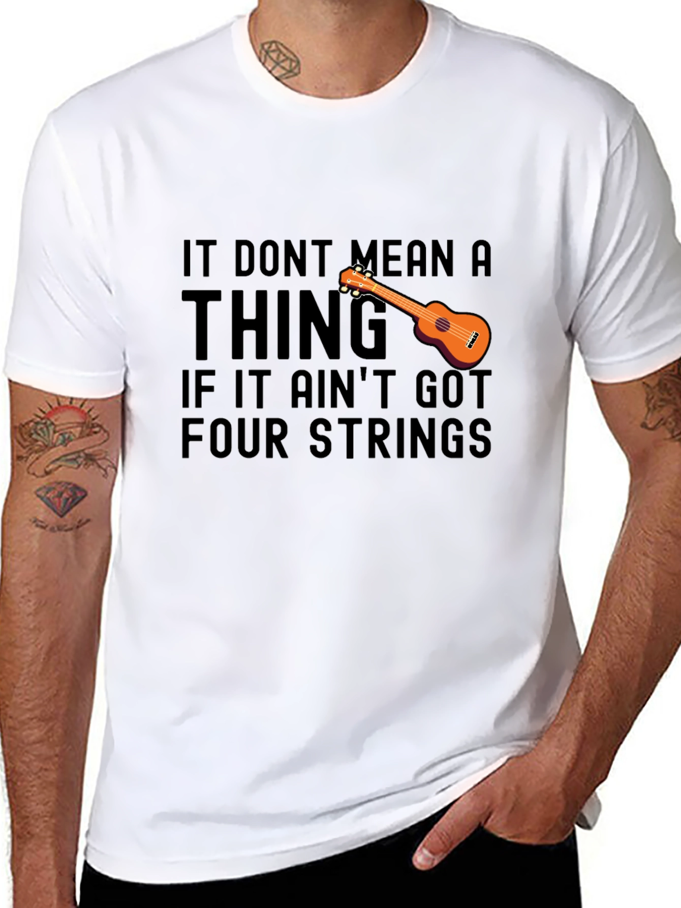 Ukulele T-Shirt: It Dont Mean a Thing Four Strings