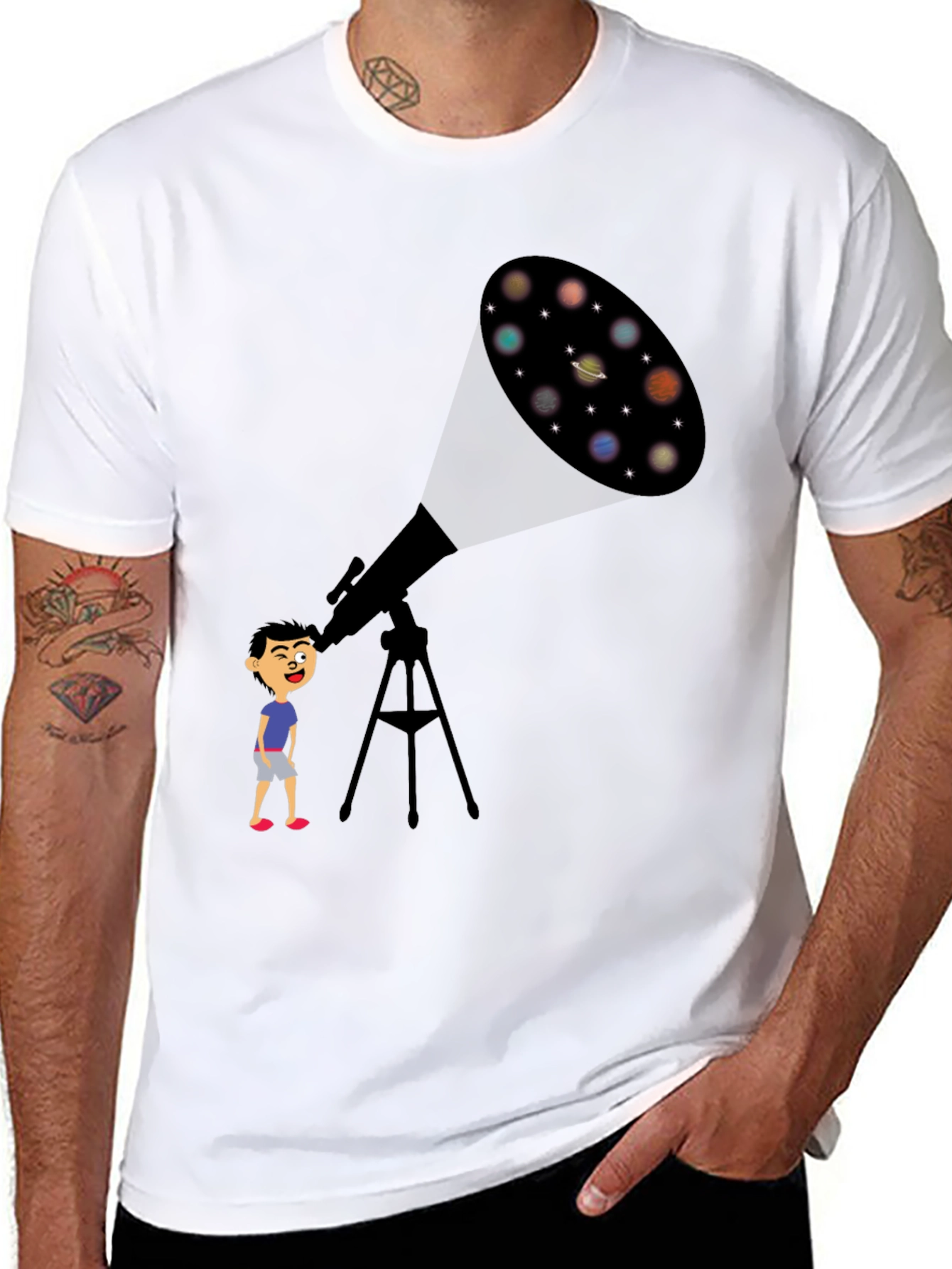 Telescope Planets Graphic Tee - Astronomy Lovers T-Shirt