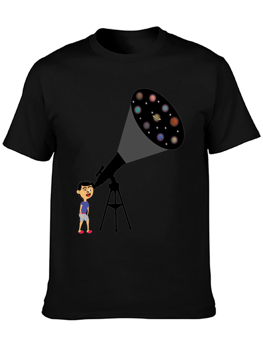 Telescope Planets Graphic Tee - Astronomy Lovers T-Shirt