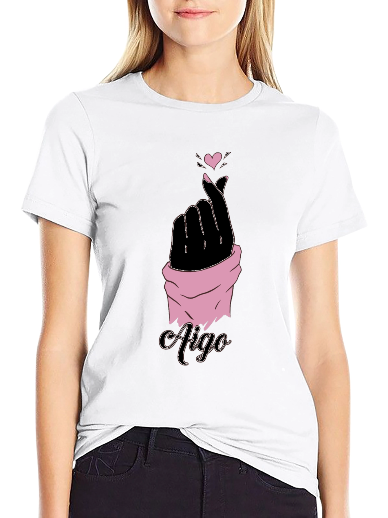 Aigo K-Pop Heart Gesture Black T-Shirt